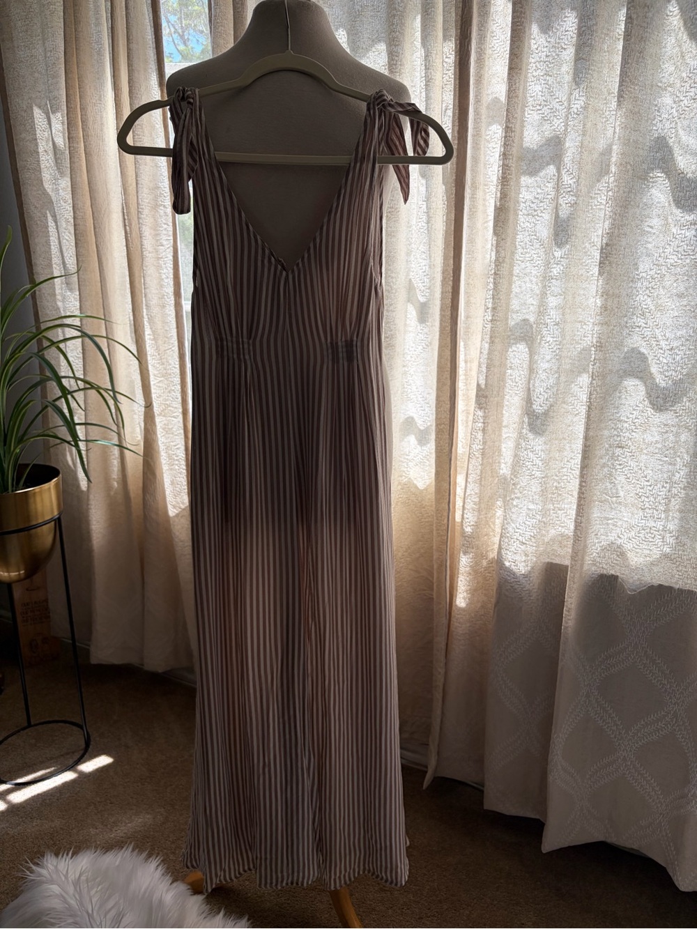 Auguste The Label Striped Maxi Dress in Taupe and White
